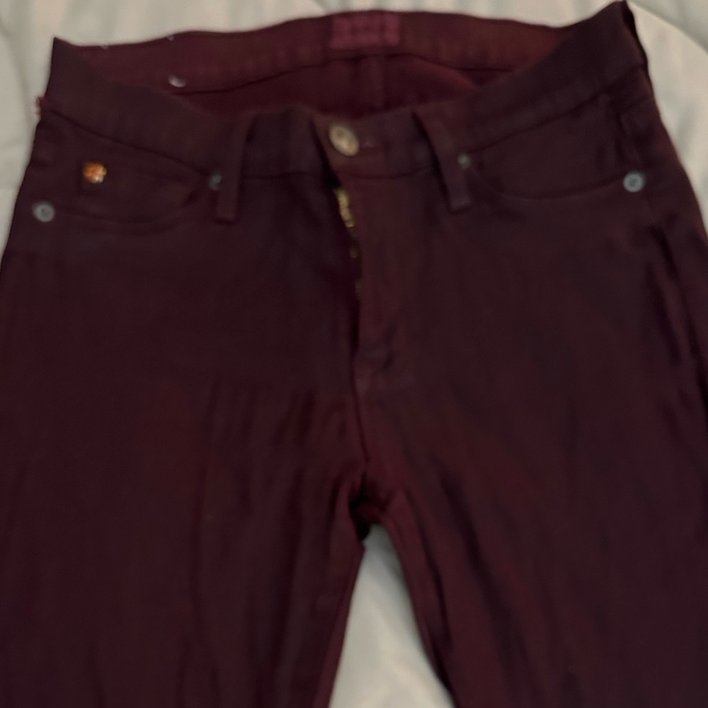 Hudson Burgundy Stretchy Skinny Jeans with zipper detail at ankle
